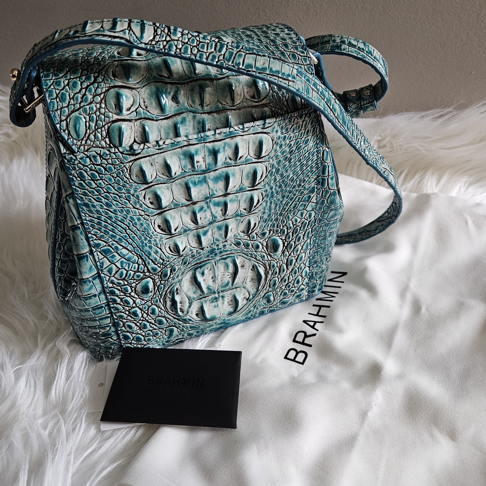 Brahmin Teal Crocodile Embossed Women's Bag Small Margo Melbourne - Picture 8 of 10